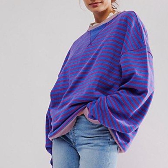 Free People Tops - FP CLASSIC STRIPED OVERSIZED PULLOVER PLUM COMBO